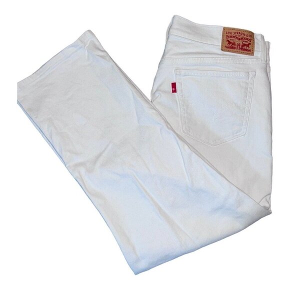 LEVI'S Womens White Stretch Denim Classic Straight Leg Jeans Size 29 - Picture 1 of 10